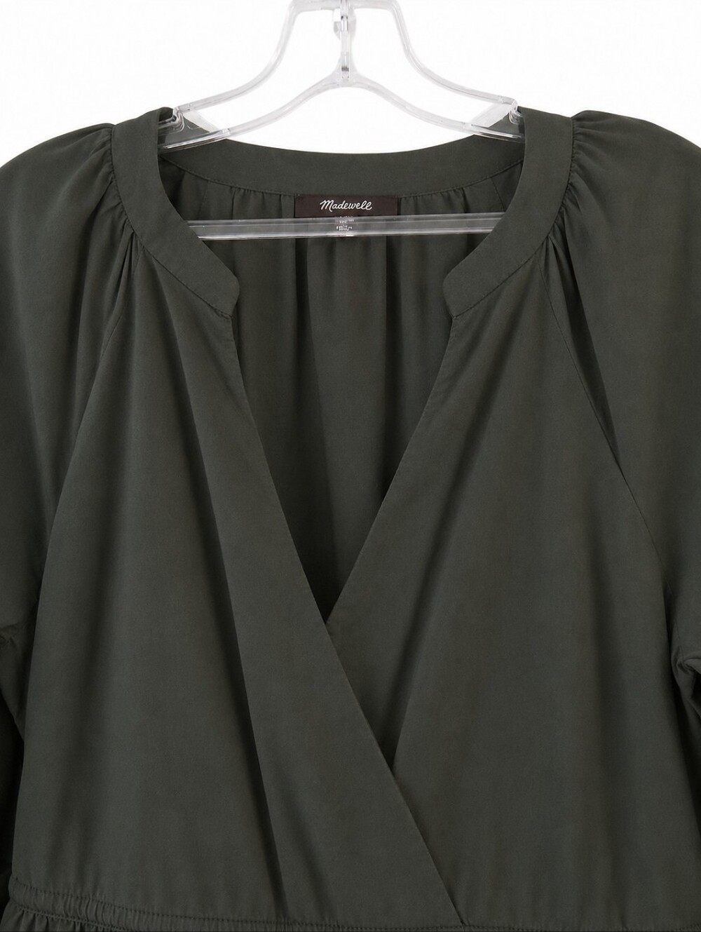 Madewell Olive Green V-Neck Tiered Mini Dress SP Oversized - Picture 6 of 10